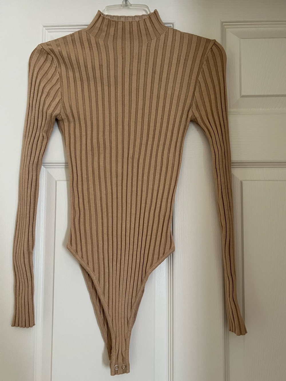 Forever 21 Tan Ribbed Long-Sleeve Bodysuit
